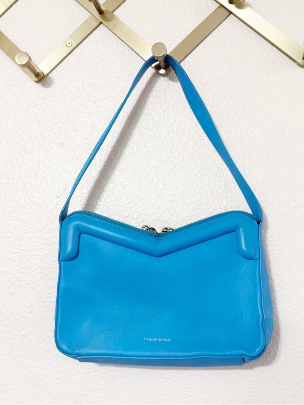 Mansur Gavriel M Frame Baguette Bag Shoulder Bright Blue Leather Purse $545 MSRP - Picture 7 of 15